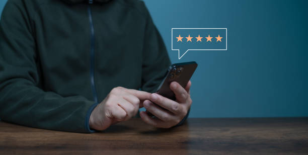 istock Customer review satisfaction feedback survey concept, User give rating to service experience on online application, Customer can evaluate quality of service leading to reputation ranking of business. 1436078032
