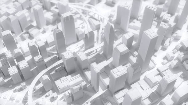 resumo cityscape - modelo arquitetônico, planejamento urbano, fundo da cidade - city urban scene planning black and white - fotografias e filmes do acervo