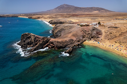 Aerial of Playa del Papagayo beach, Lanzarote
