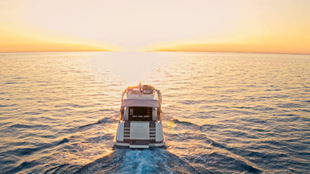 istock Modern yacht cruising in sea 1436081811