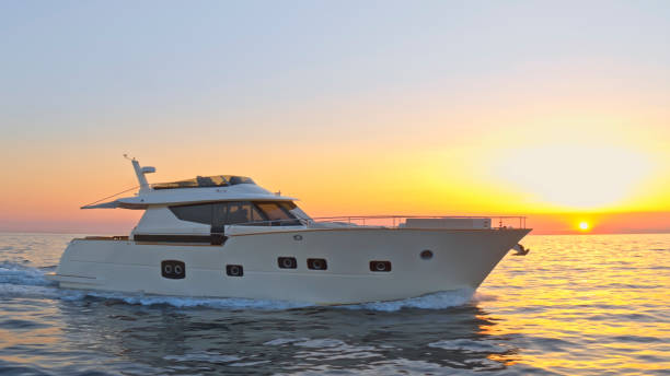 istock Modern yacht cruising in sea 1436081825
