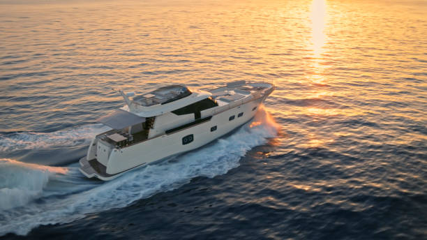 istock Modern yacht cruising in sea 1436081826