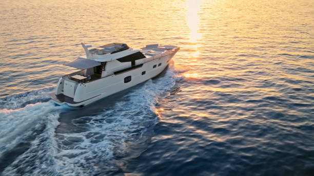 istock Modern yacht cruising in sea 1436081828