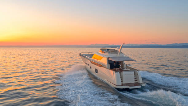 istock Modern yacht cruising in sea 1436081829