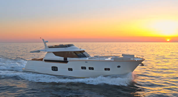 istock Modern yacht cruising in sea 1436081831