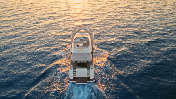 istock Modern yacht cruising in sea 1436081838