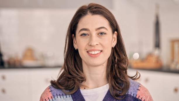 istock Young smiling brunette caucasian female with blue eyes 1436081975