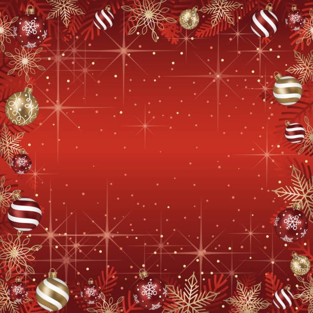 abstrakte vektorrahmenillustration mit weihnachtskugeln und leuchtend rotem hintergrund. - sale holiday christmas ornament red stock-grafiken, -clipart, -cartoons und -symbole