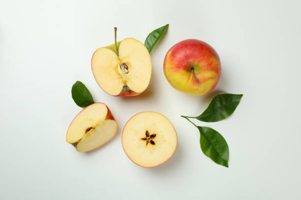 istock Ripe apples on white background, top view 1436083573