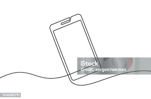 istock Phone line background. One line drawing background. Smartphone icon. 1436085791
