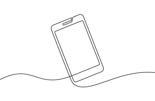 Phone line background. One line drawing background. Smartphone icon. Phone line background. One line drawing background. Continuous line drawing of smartphone. Vector illustration. single object illustrations stock illustrations