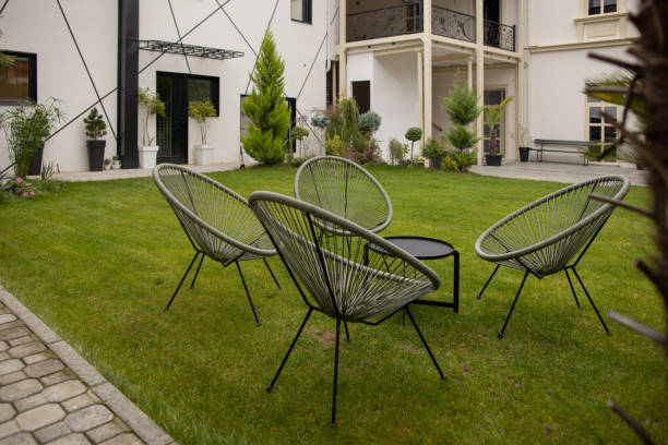 wooden deck chairs on floor. summer vacations and the concept of recreation