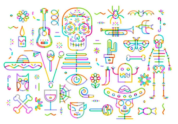 Vector illustration of Day of the Dead Icon set, Dia De Los Muertos