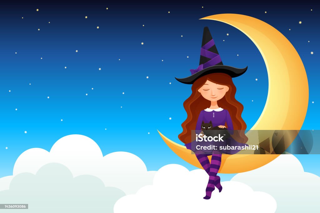 Vetores de Ilustração De Halloween De Uma Bruxa Fofa E Seu Gato Curtindo  Passeio Lunar e mais imagens de Dia das Bruxas - iStock