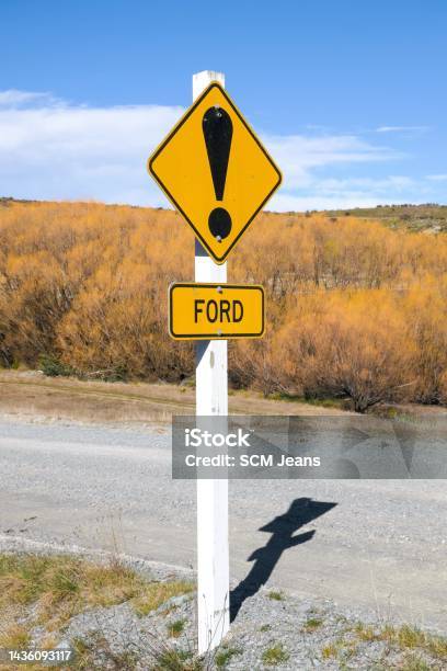 Ford Warning Post Stock Photo - Download Image Now - Ford - Crossing, Agricultural Field, Border - Frame