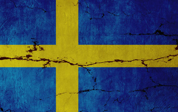 Flag of Kingdom of Sweden with natural material creases as a background