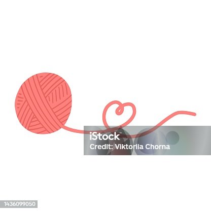 istock Colorful yarn ball making heart shape. Hand drawn vector illustration of knitting supplies, hobby items, needlework, leisure time concept 1436099050