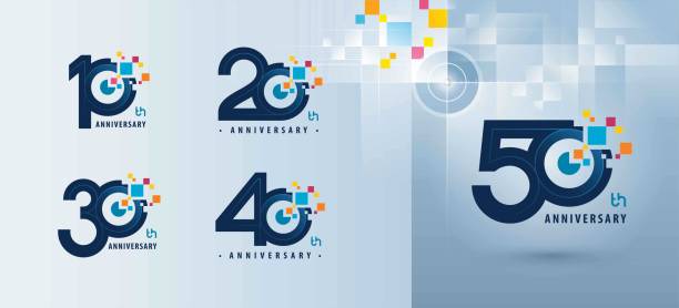 ilustrações, clipart, desenhos animados e ícones de conjunto de 10 a 50 anos de design de logotipo de aniversário, 10 a 50 anos celebrando o logotipo do aniversário vários pixel para celebração - número 50