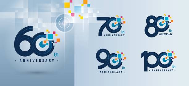 ilustrações de stock, clip art, desenhos animados e ícones de set of 60 to 100 years anniversary logotype design, sixty to hundred years celebrating anniversary logo multiple pixel for celebration - number 80