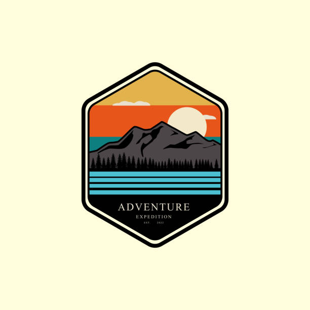 outdoor mountain adventure logo grafikdesign ikone moderne vintage vektor illustration - artenschutz stock-grafiken, -clipart, -cartoons und -symbole