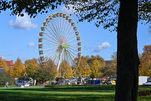 Muenster, Germany, October 18, 2022 - The Ferris wheel at Muenster's largest fair - Send - Three times a year is Send - the largest fair in Muensterland, which attracts up to a million visitors year after year.