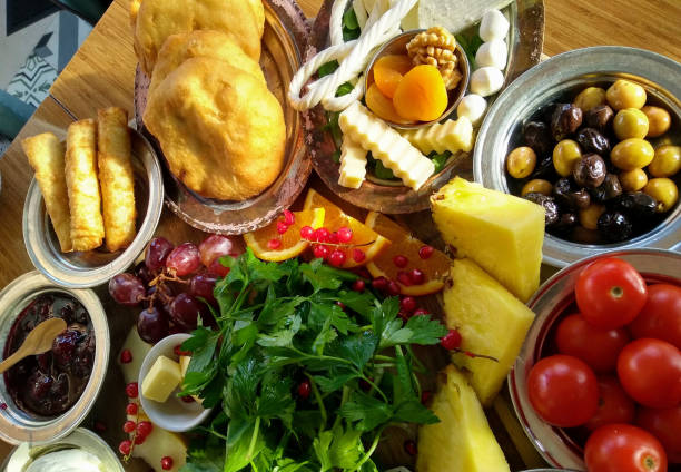 istock Above view of Turkish breakfast foods 1436105068