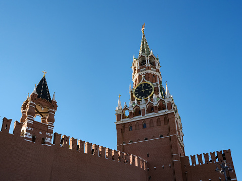 Russia Moscow city Kremlin with Spasskaya tower on red square cityscape