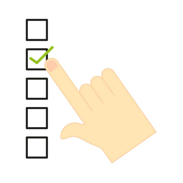 istock hand check box mark. Business concept. Exam checklist icon. Vector illustration. stock image. 1436105710