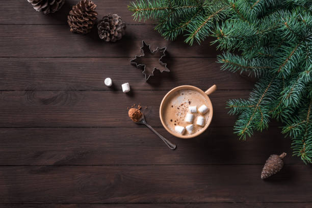 Christmas winter background with coffee