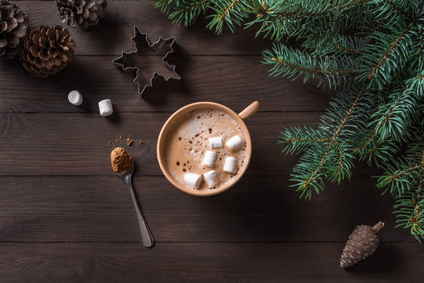 istock Christmas winter background with coffee 1436107589