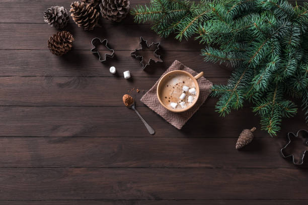 istock Christmas winter background with coffee 1436107696