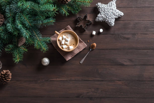 istock Christmas winter background with coffee 1436107794
