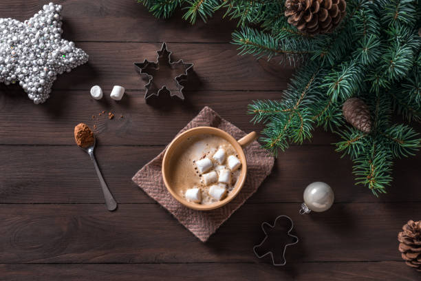 istock Christmas winter background with coffee 1436107817