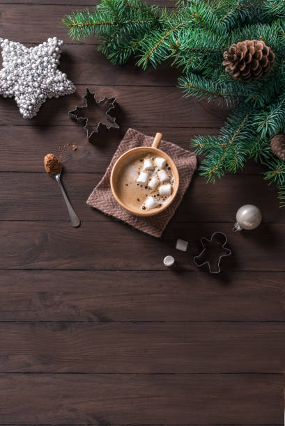 istock Christmas winter background with coffee 1436107845
