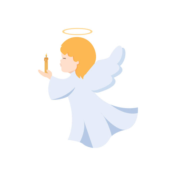 Little angel. Angel with a candle. Vector graphics in cartoon style Little angel. Angel with a candle. Vector graphics in cartoon style winged cherub stock illustrations