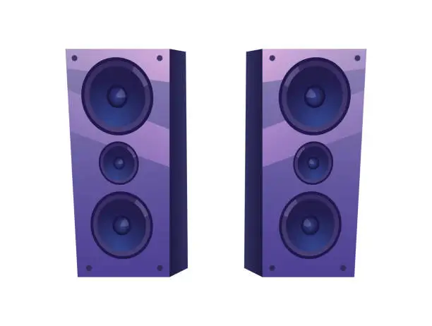 Vector illustration of Loudspeakers for stage or concert, isolated apparatus for amplifying music waves. System for listening to sounds and compositions. Vector in flat  cartoon style