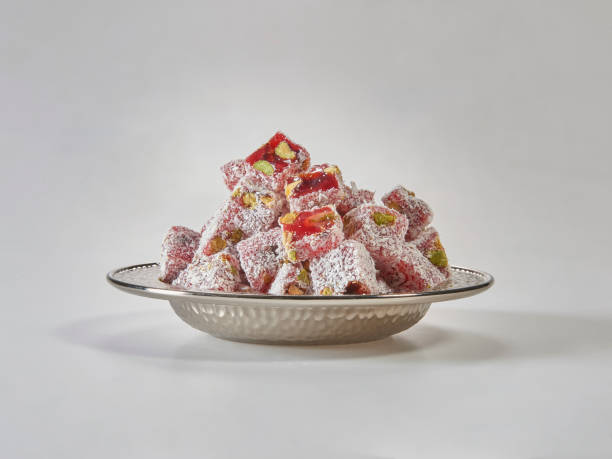 istock Turkish delight is in the plate, white isolated background. 1436108759