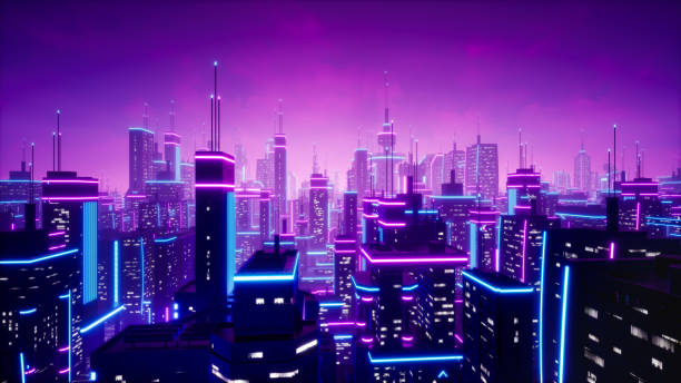 istock Metaverse city or cyberpunk concept, 3d render 1436109546