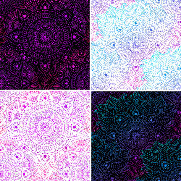 illustrazioni stock, clip art, cartoni animati e icone di tendenza di motivi senza cuciture con motivo floreale in pizzo orientale e mandala - lace pink white black