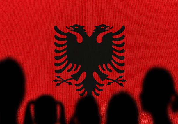 Family with Albanian Flag.