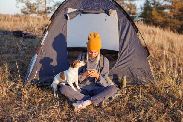 istock Middle aged woman in tent at campsite 1436110341