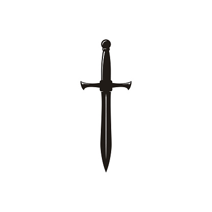 Medieval Black Sword Knight. Knife Blade Silhouette logo design vector