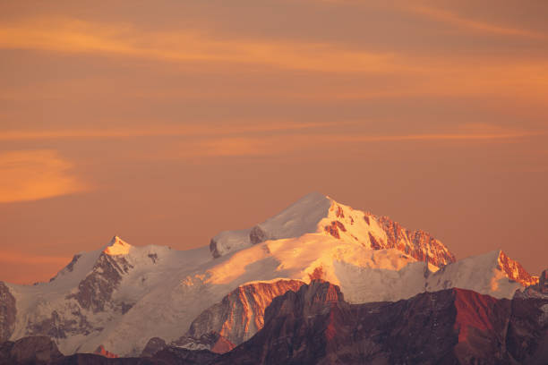 View of Mont Blanc summit from Mont Saleve, Haute-Savoie, France stock photo