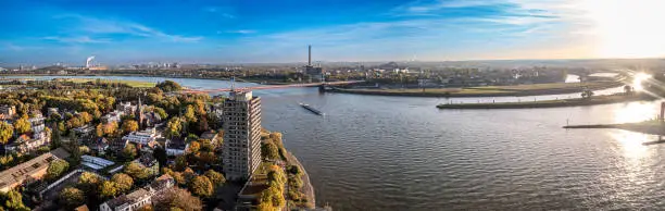 Duisburg and Rhine River. Aerial Panorama in autumn
Ruhr Area. Europe. Germany