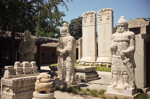 A beautiful shot of sculptures outside the King Kong throne of Zhenjue temple, Wuta temple, Beijing