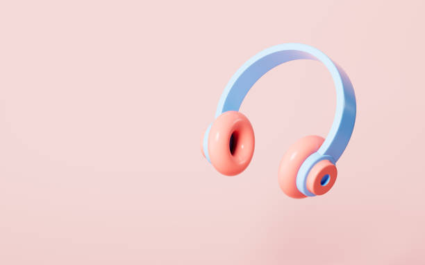 istock Cartoon wireless headphones on the pink background, 3d rendering. 1436115939