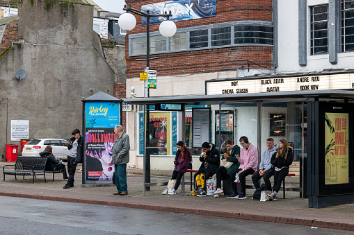 22 October 2022. Perth,Tayside,Scotland. This is people waiting for a bus in the City Centre of Perth in Scotland.