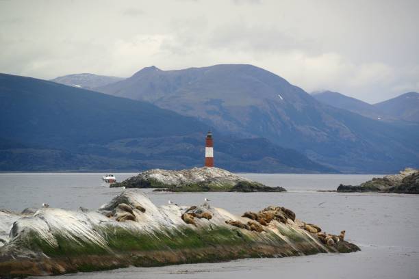 Beautiful landscape of the Beagle Channel with a lighthouse The beautiful landscape of the Beagle Channel with a lighthouse beagle channel stock pictures, royalty-free photos & images