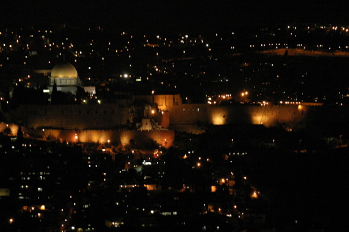 Jerusalem old city walls night cityscape