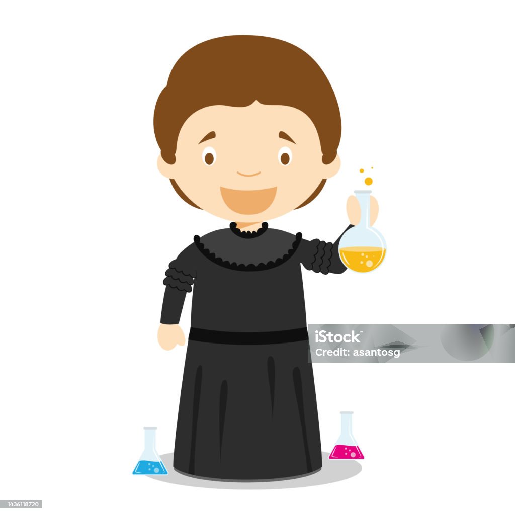 Marie Curie Cartoon Character Vector Illustration Kids History Collection  Stock Illustration - Download Image Now - iStock